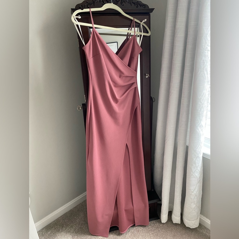 Sweetest Admire Ruched Surplice Mauve Maxi Dress